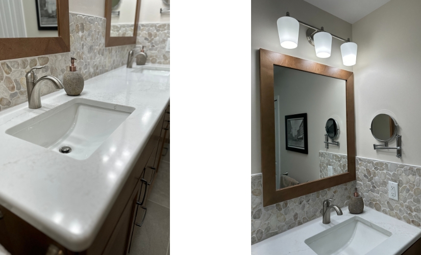 This bathroom located in Ann Arbor uses DalTile,Ferguson,Legacy Cabinets,Sherwin Williams